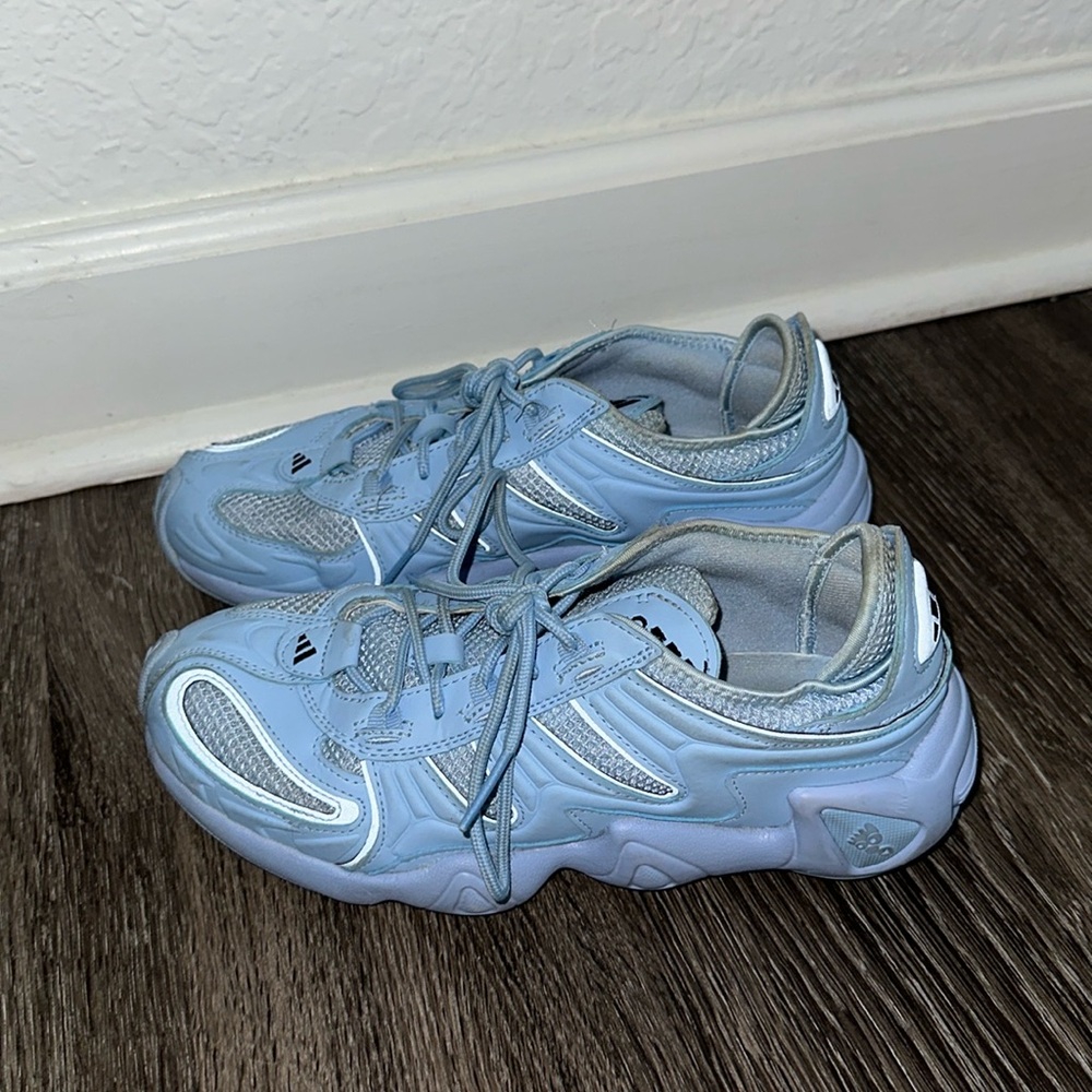 gently worn blue adidas athletic shoe